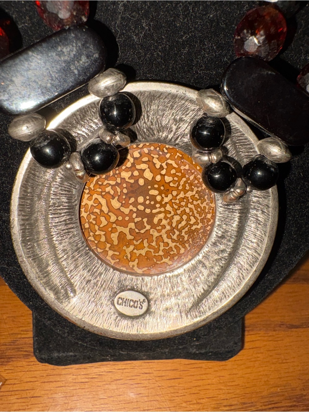 Boho Carved Amber Pendant Necklace - Orange. 10 3/4 inches - Picture 6 of 8